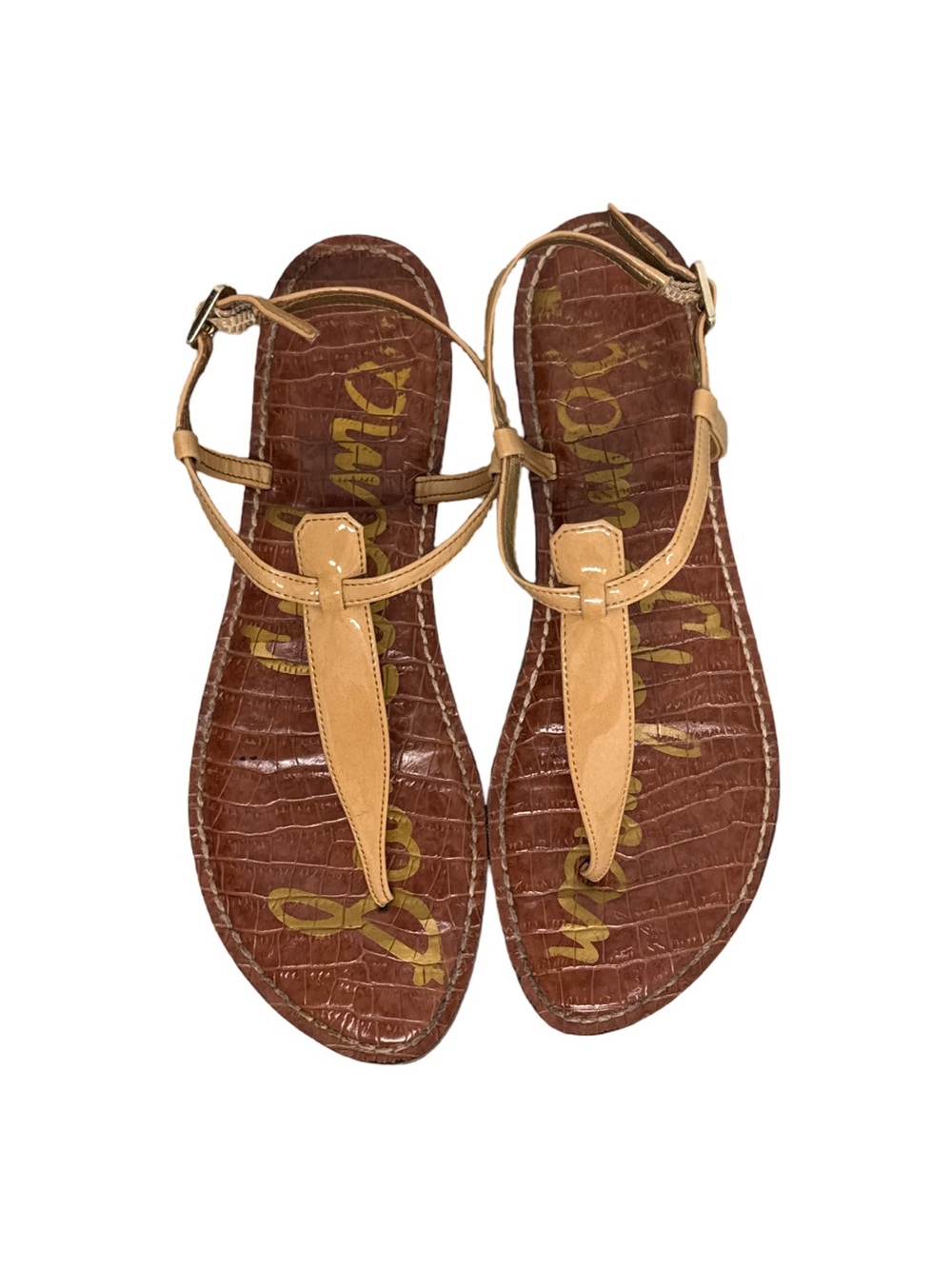 Sam Edelman GIGI Leather T-Strap Flat Sandals - Women’s 9 Tan